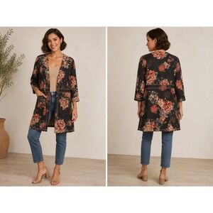 T Tahari Floral Faux Leather Duster Jacket Cottagecore XS